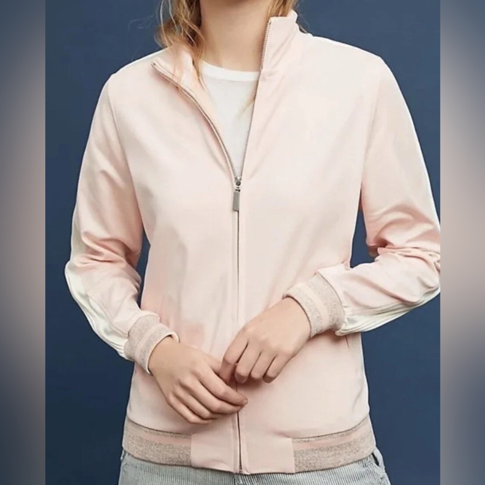 Maeve by Anthropologie Blush Pink Track Jacket w/ Ivory Stripes size XS